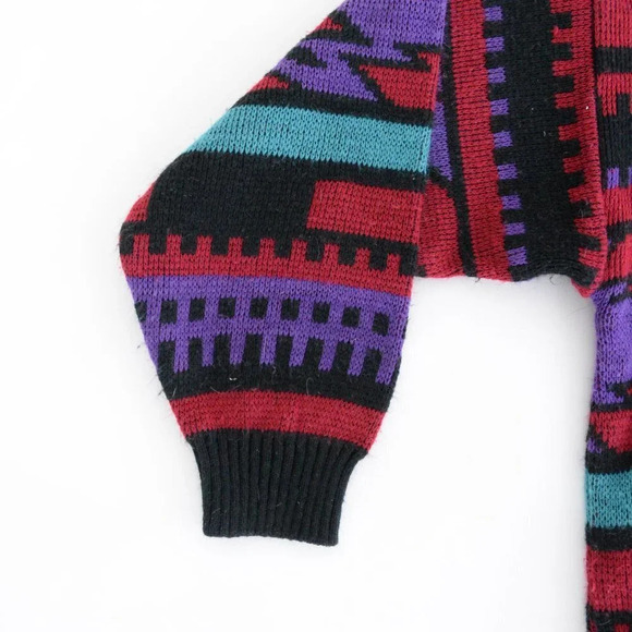 Vintage 90'S Vanderbilt Maroon Black Purple Aztec Turtleneck  Knit Sweater M - Picture 9 of 13